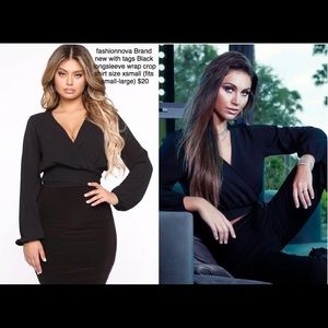 Fashionnova black long sleeve wrap crop top